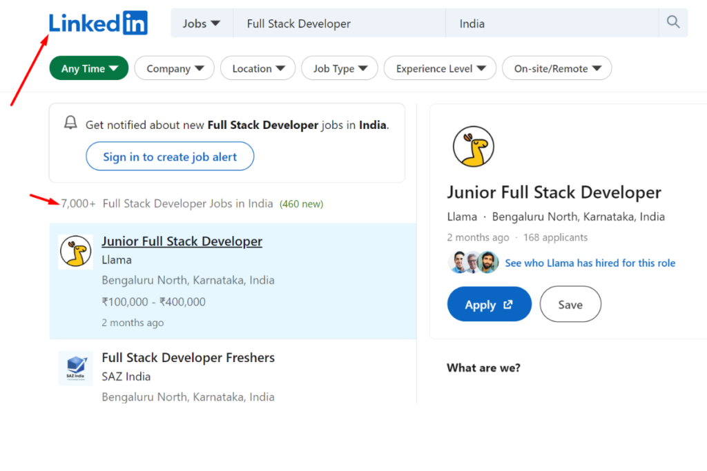 LinkedIn job Full stack development - PG-Tech Pvt. Ltd